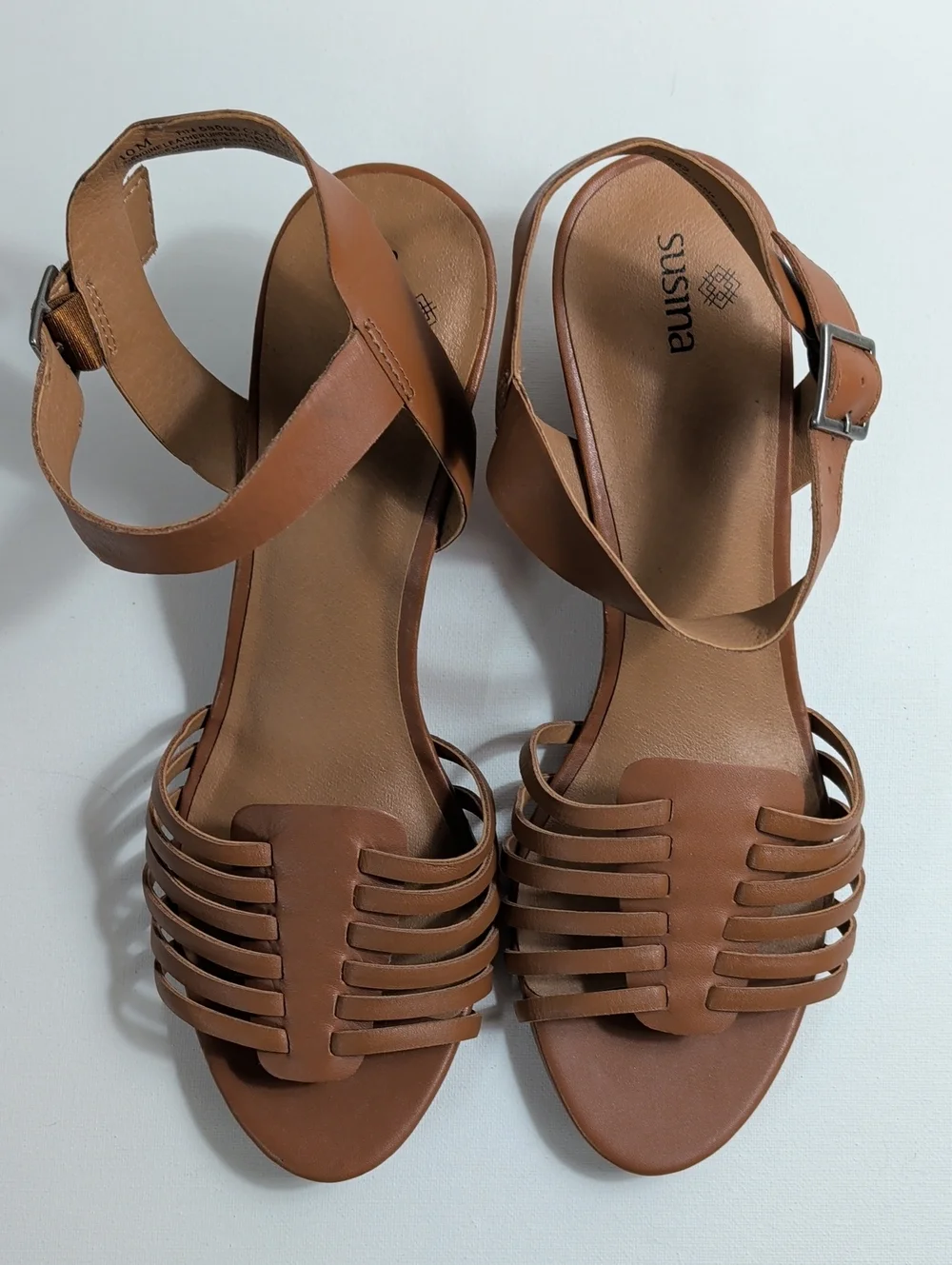 NWOT Susina Terra Strappy Brown Leather Wedge Sandals Size 10